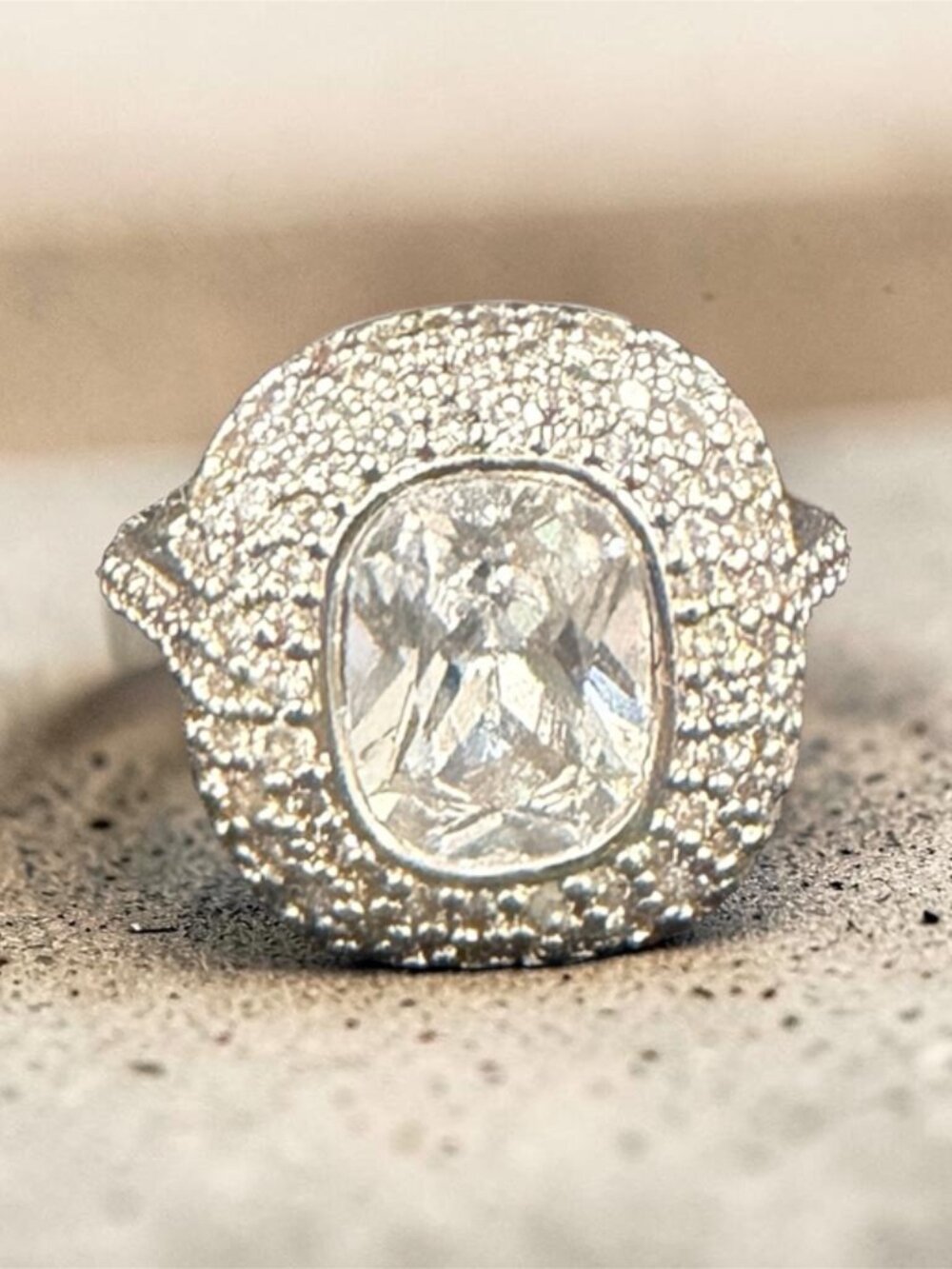 Bomb Party "Dazzling Glow" CZ Ring Silver Sz 5